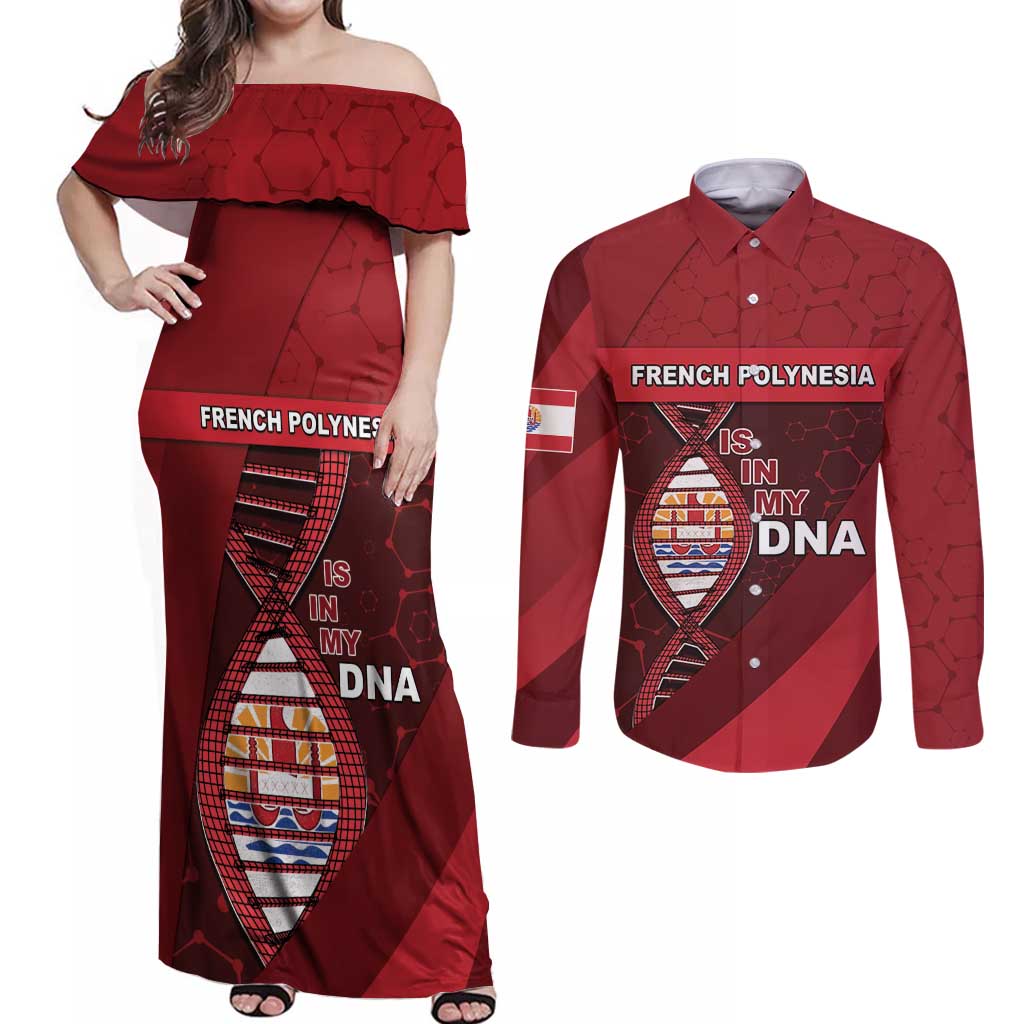 French Polynesia Is In My DNA Couples Matching Off Shoulder Maxi Dress and Long Sleeve Button Shirt - Polynesian Pride