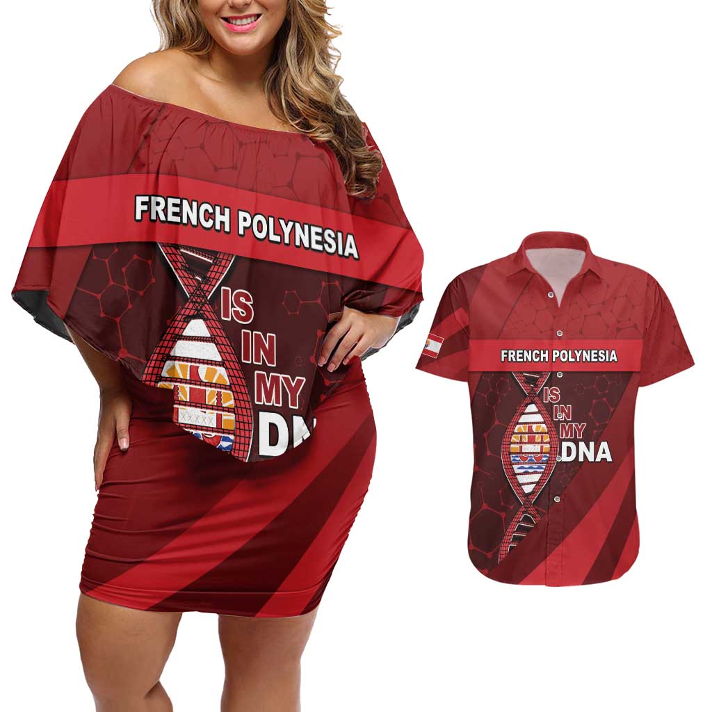French Polynesia Is In My DNA Couples Matching Off Shoulder Short Dress and Hawaiian Shirt - Polynesian Pride
