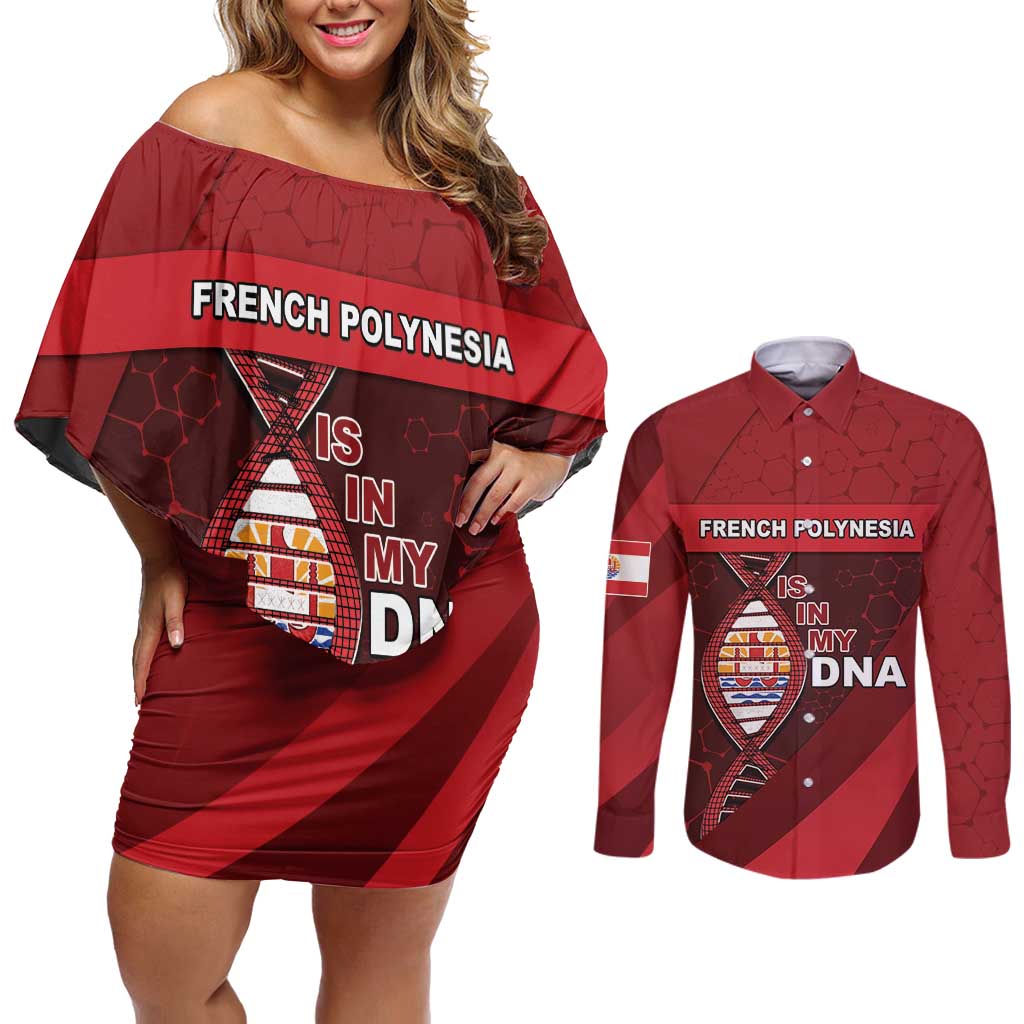 French Polynesia Is In My DNA Couples Matching Off Shoulder Short Dress and Long Sleeve Button Shirt DT05 Red - Polynesian Pride
