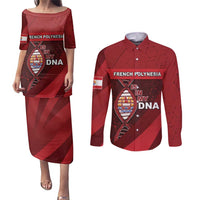 French Polynesia Is In My DNA Couples Matching Puletasi and Long Sleeve Button Shirt DT05 Red - Polynesian Pride
