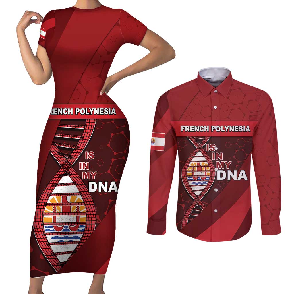 French Polynesia Is In My DNA Couples Matching Short Sleeve Bodycon Dress and Long Sleeve Button Shirt - Polynesian Pride