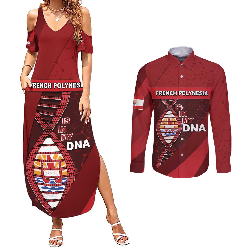 French Polynesia Is In My DNA Couples Matching Summer Maxi Dress and Long Sleeve Button Shirt - Polynesian Pride
