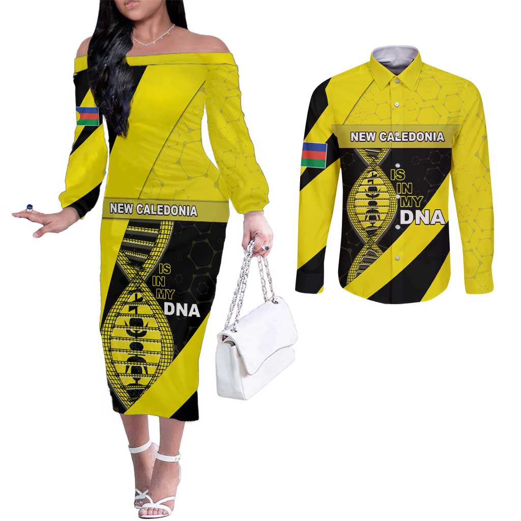 New Caledonia Is In My DNA Couples Matching Off The Shoulder Long Sleeve Dress and Long Sleeve Button Shirt - Polynesian Pride