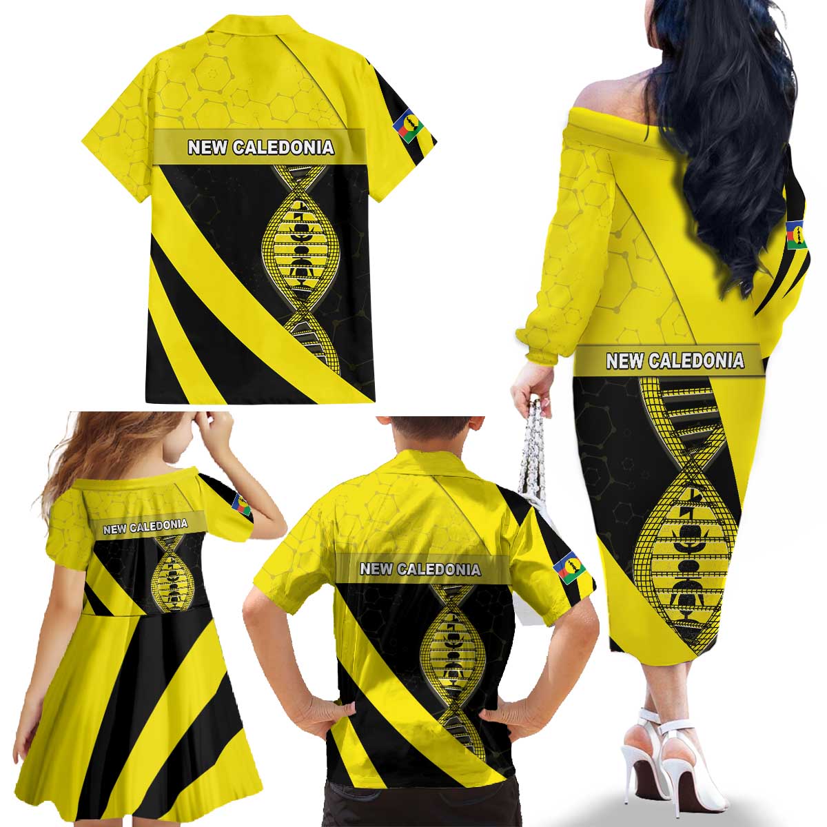 New Caledonia Is In My DNA Family Matching Off The Shoulder Long Sleeve Dress and Hawaiian Shirt - Polynesian Pride