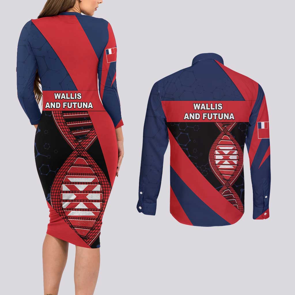 Wallis And Futuna Is In My DNA Couples Matching Long Sleeve Bodycon Dress and Long Sleeve Button Shirt DT05 - Polynesian Pride