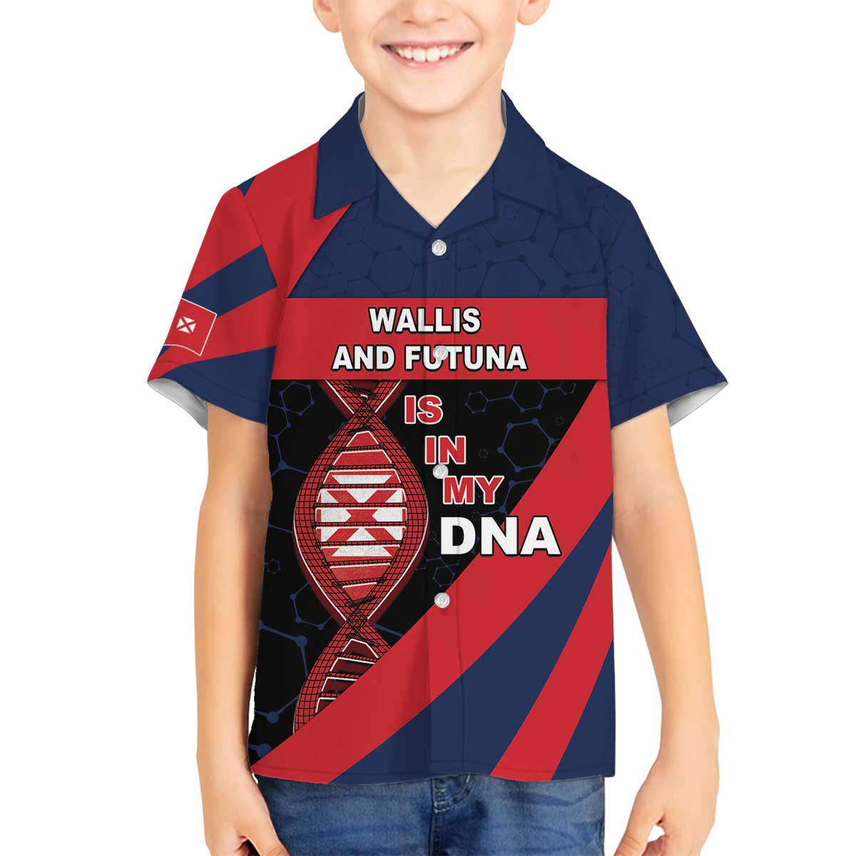 Wallis And Futuna Is In My DNA Family Matching Off The Shoulder Long Sleeve Dress and Hawaiian Shirt - Polynesian Pride