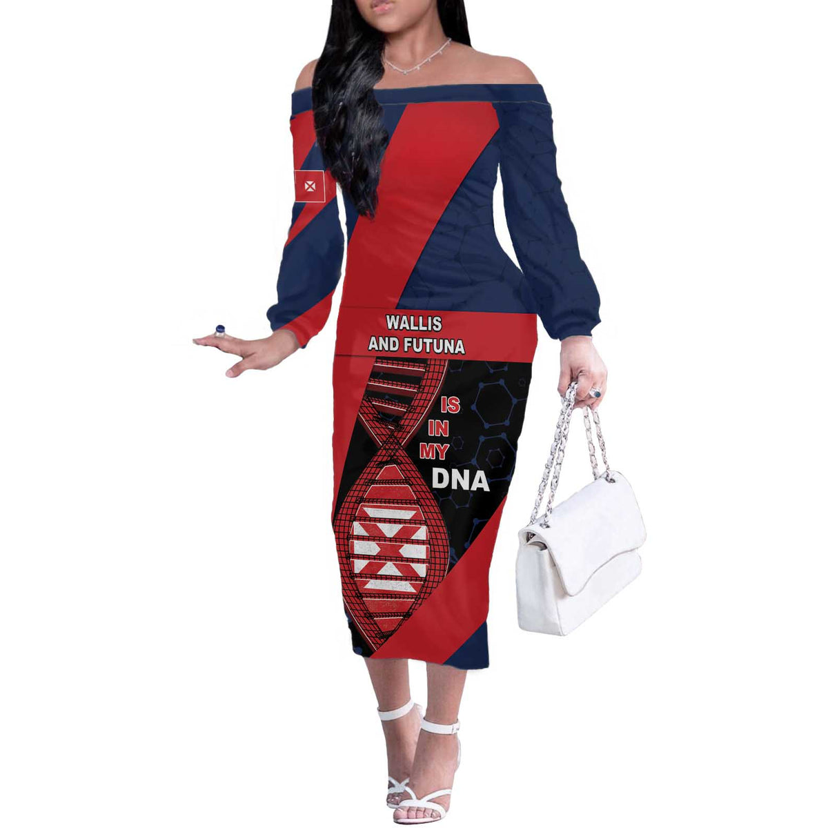 Wallis And Futuna Is In My DNA Off The Shoulder Long Sleeve Dress - Polynesian Pride