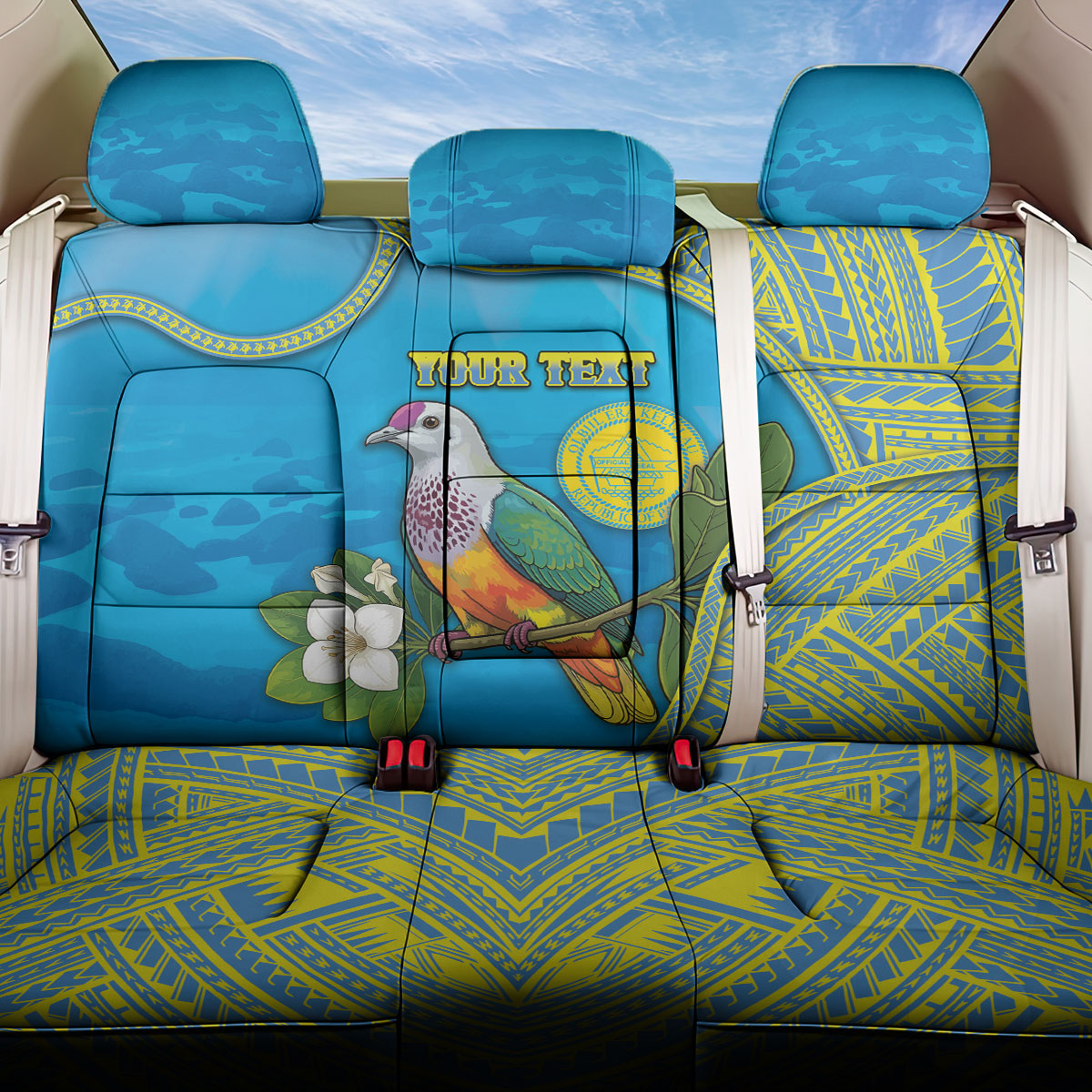 Personalised Palau Biib Bird Back Car Seat Cover Rur Flower And Rock Islands Patterns