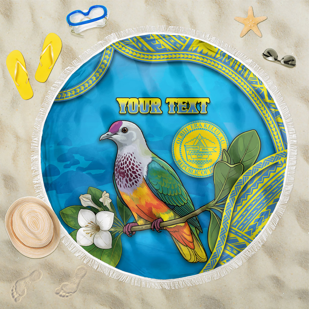 Personalised Palau Biib Bird Beach Blanket Rur Flower And Rock Islands Patterns DT05 One Size 150cm Blue - Polynesian Pride