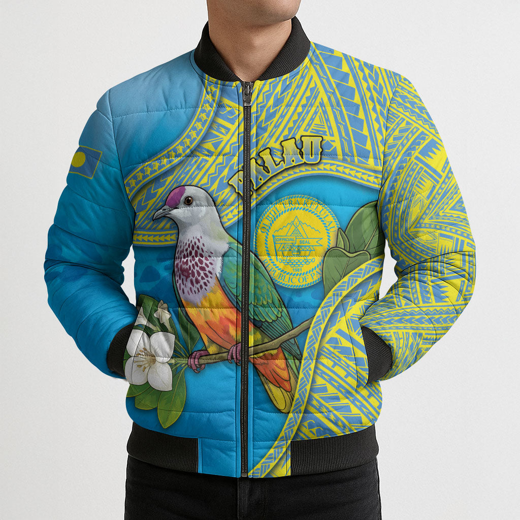 Personalised Palau Biib Bird Bomber Puffer Jacket Rur Flower And Rock Islands Patterns