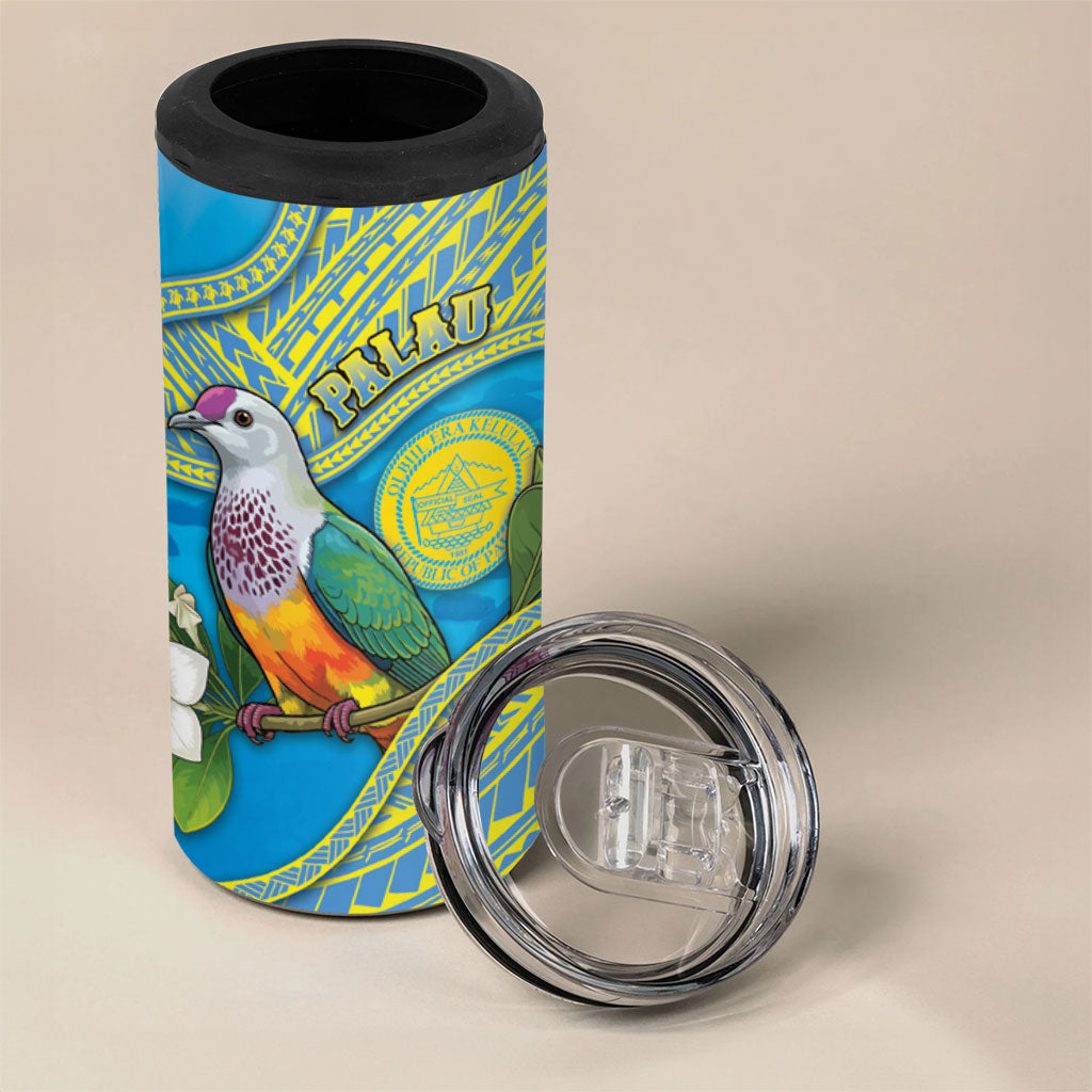Personalised Palau Biib Bird 4 in 1 Can Cooler Tumbler Rur Flower And Rock Islands Patterns