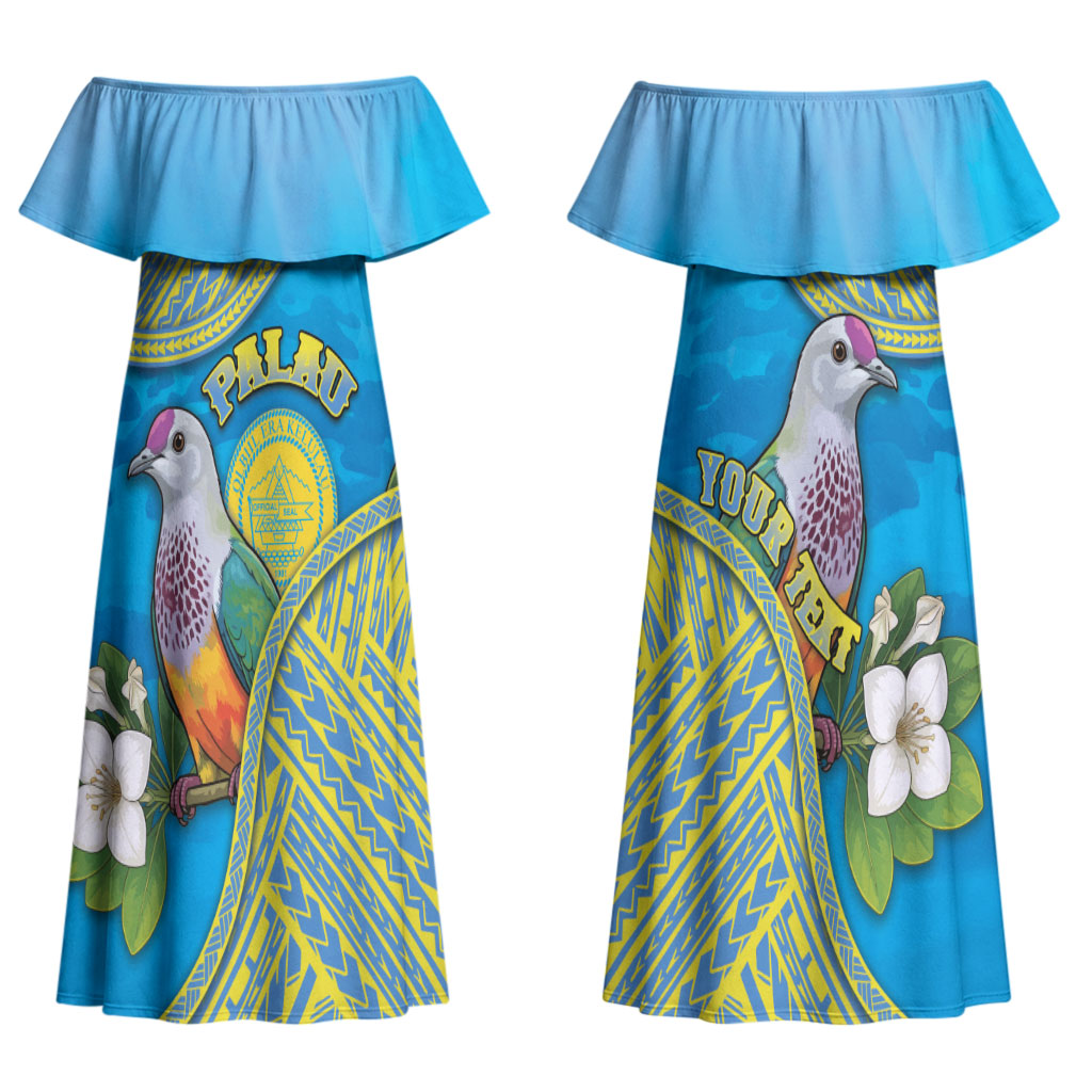 Personalised Palau Biib Bird Couples Matching Off Shoulder Maxi Dress and Hawaiian Shirt Rur Flower And Rock Islands Patterns DT05 - Polynesian Pride