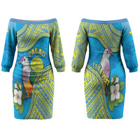 Personalised Palau Biib Bird Couples Matching Off The Shoulder Long Sleeve Dress and Long Sleeve Button Shirt Rur Flower And Rock Islands Patterns DT05 - Polynesian Pride