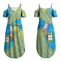 Personalised Palau Biib Bird Couples Matching Summer Maxi Dress and Long Sleeve Button Shirt Rur Flower And Rock Islands Patterns DT05 - Polynesian Pride