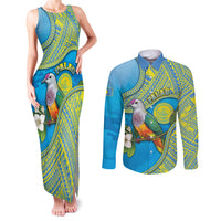 Personalised Palau Biib Bird Couples Matching Tank Maxi Dress and Long Sleeve Button Shirt Rur Flower And Rock Islands Patterns