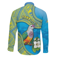 Personalised Palau Biib Bird Family Matching Off The Shoulder Long Sleeve Dress and Hawaiian Shirt Rur Flower And Rock Islands Patterns