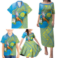 Personalised Palau Biib Bird Family Matching Puletasi and Hawaiian Shirt Rur Flower And Rock Islands Patterns