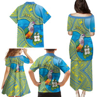 Personalised Palau Biib Bird Family Matching Puletasi and Hawaiian Shirt Rur Flower And Rock Islands Patterns