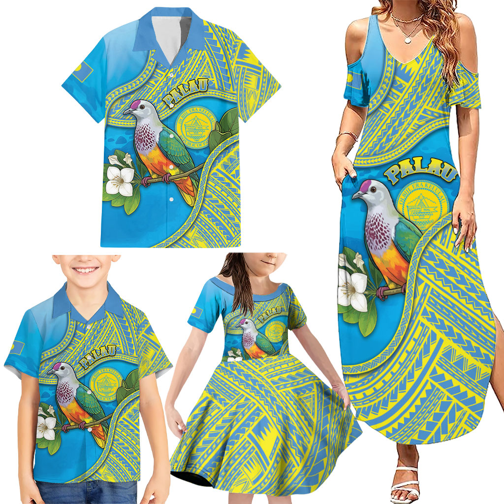 Personalised Palau Biib Bird Family Matching Summer Maxi Dress and Hawaiian Shirt Rur Flower And Rock Islands Patterns DT05 - Polynesian Pride