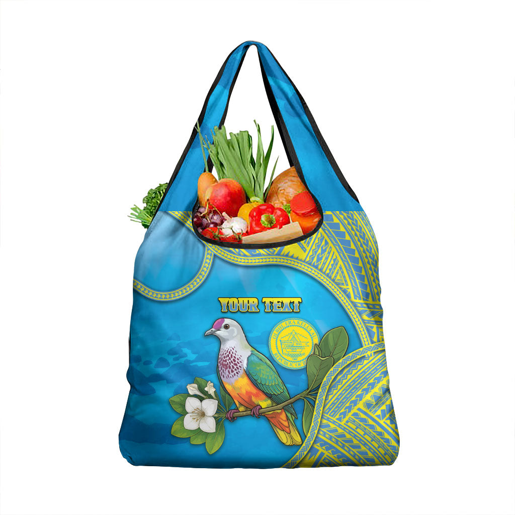 Personalised Palau Biib Bird Grocery Bag Rur Flower And Rock Islands Patterns