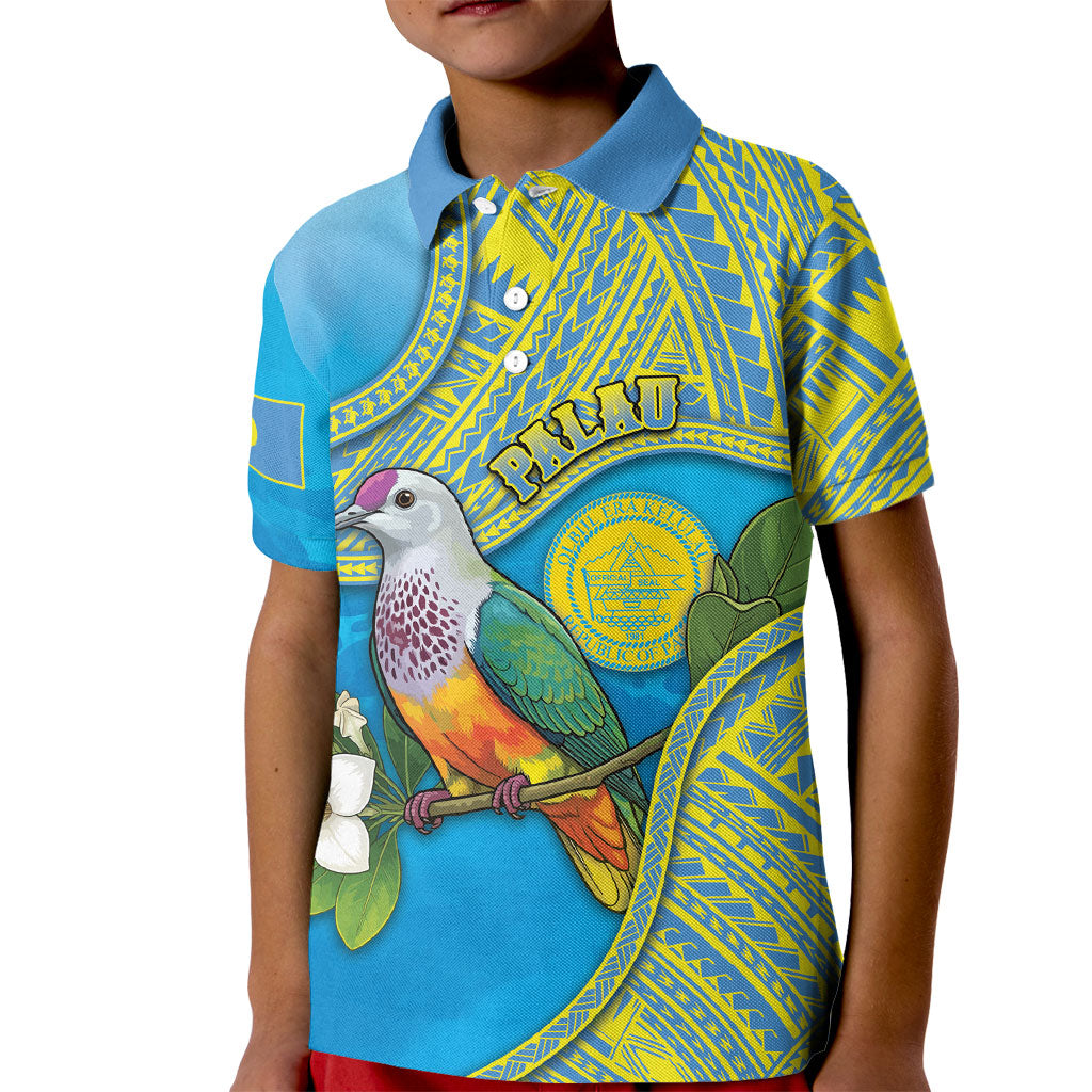 Personalised Palau Biib Bird Kid Polo Shirt Rur Flower And Rock Islands Patterns