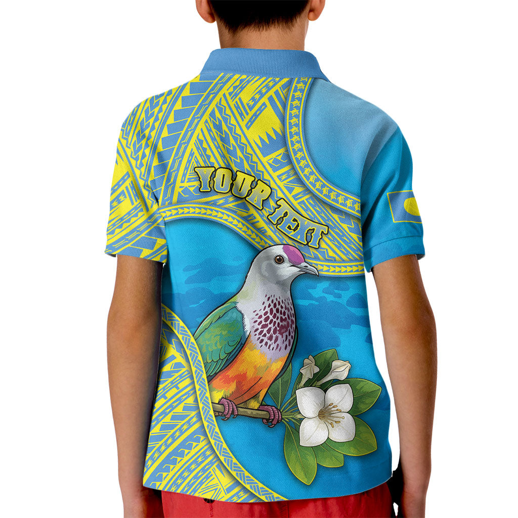 Personalised Palau Biib Bird Kid Polo Shirt Rur Flower And Rock Islands Patterns