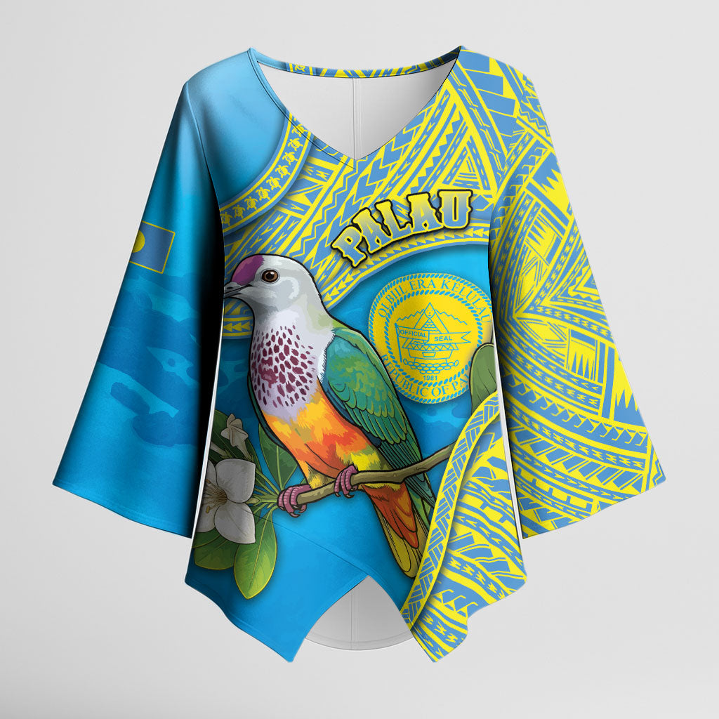 Personalised Palau Biib Bird Kimono Sleeve Blouse Rur Flower And Rock Islands Patterns