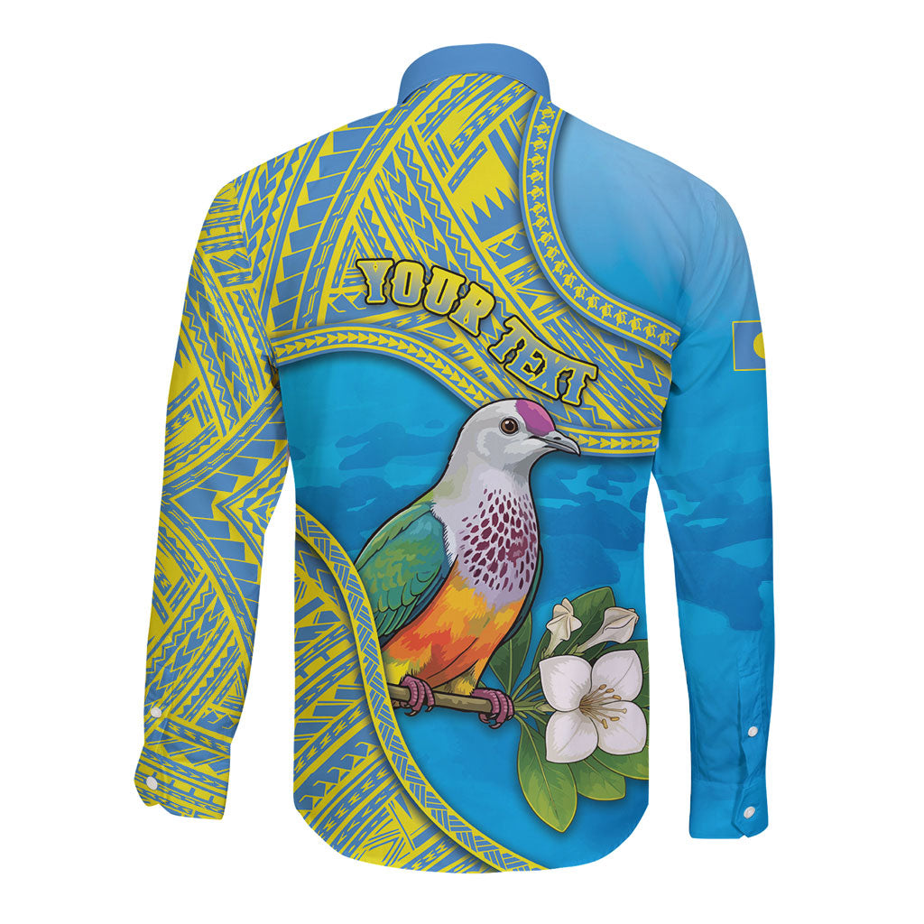 Personalised Palau Biib Bird Long Sleeve Button Shirt Rur Flower And Rock Islands Patterns