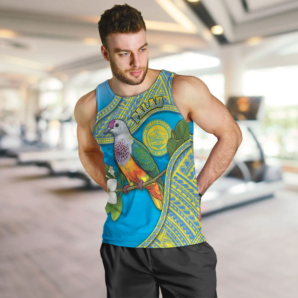 Personalised Palau Biib Bird Men Tank Top Rur Flower And Rock Islands Patterns DT05 Blue - Polynesian Pride
