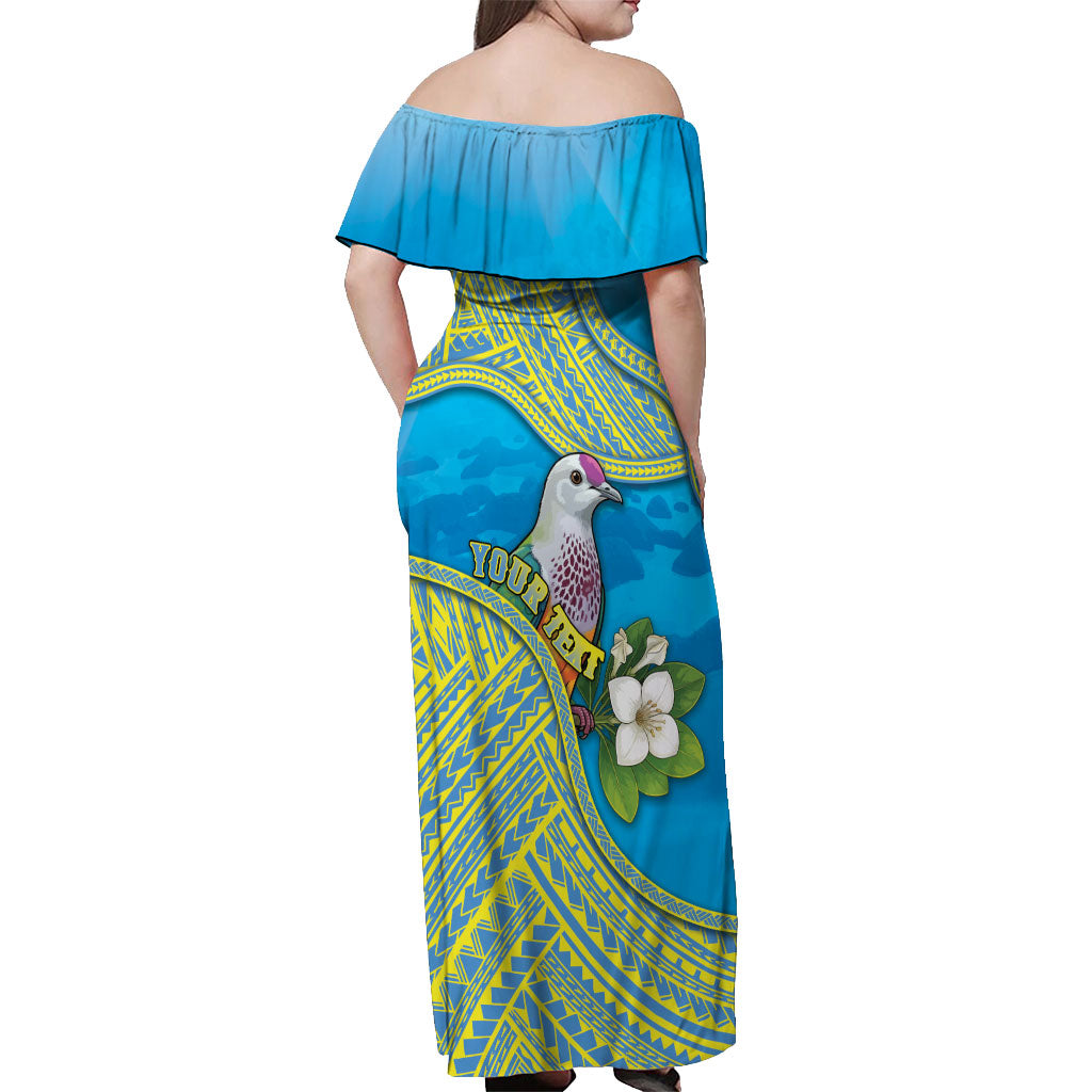 Personalised Palau Biib Bird Off Shoulder Maxi Dress Rur Flower And Rock Islands Patterns