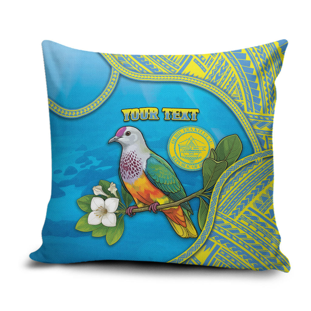 Personalised Palau Biib Bird Pillow Cover Rur Flower And Rock Islands Patterns DT05 Blue - Polynesian Pride