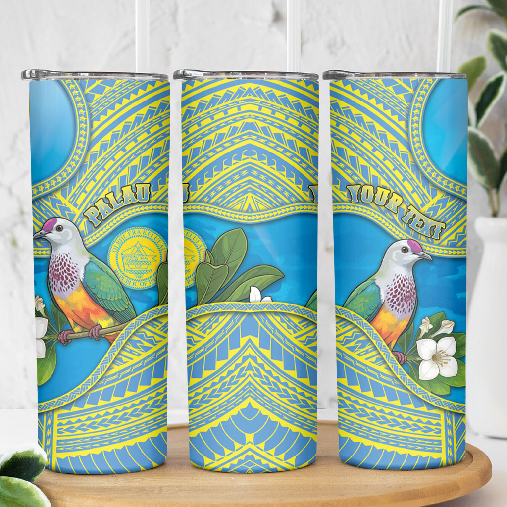 Personalised Palau Biib Bird Skinny Tumbler Rur Flower And Rock Islands Patterns
