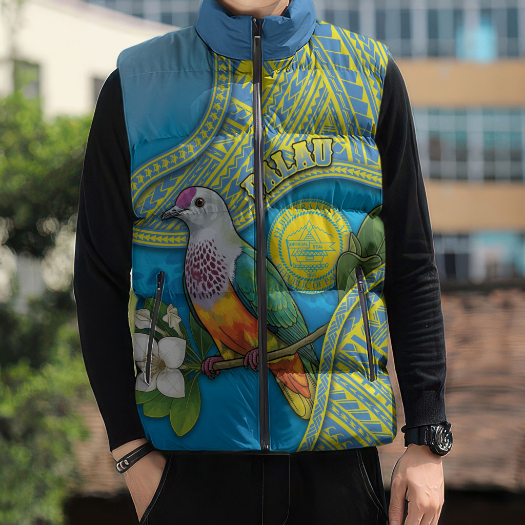 Personalised Palau Biib Bird Sleeveless Puffer Jacket Rur Flower And Rock Islands Patterns