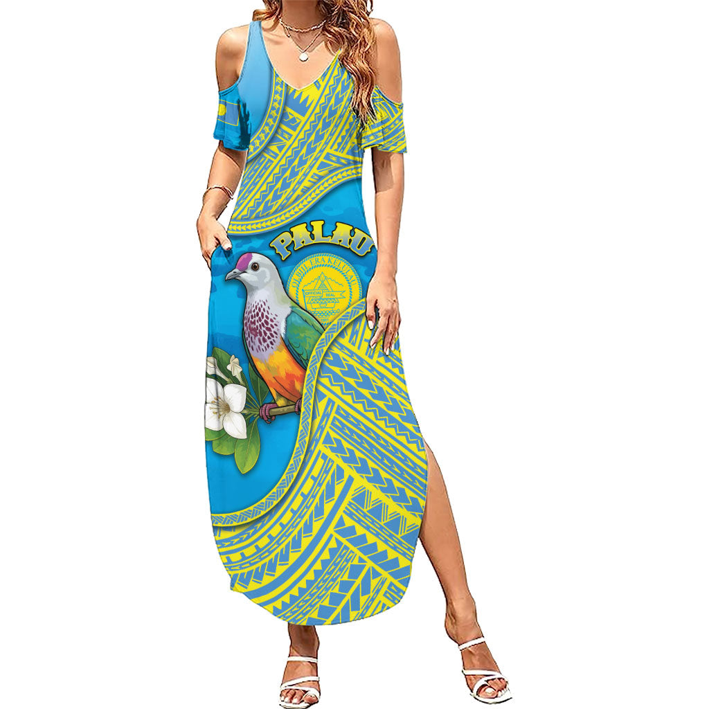 Personalised Palau Biib Bird Summer Maxi Dress Rur Flower And Rock Islands Patterns