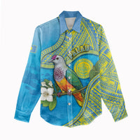 Personalised Palau Biib Bird Women Casual Shirt Rur Flower And Rock Islands Patterns