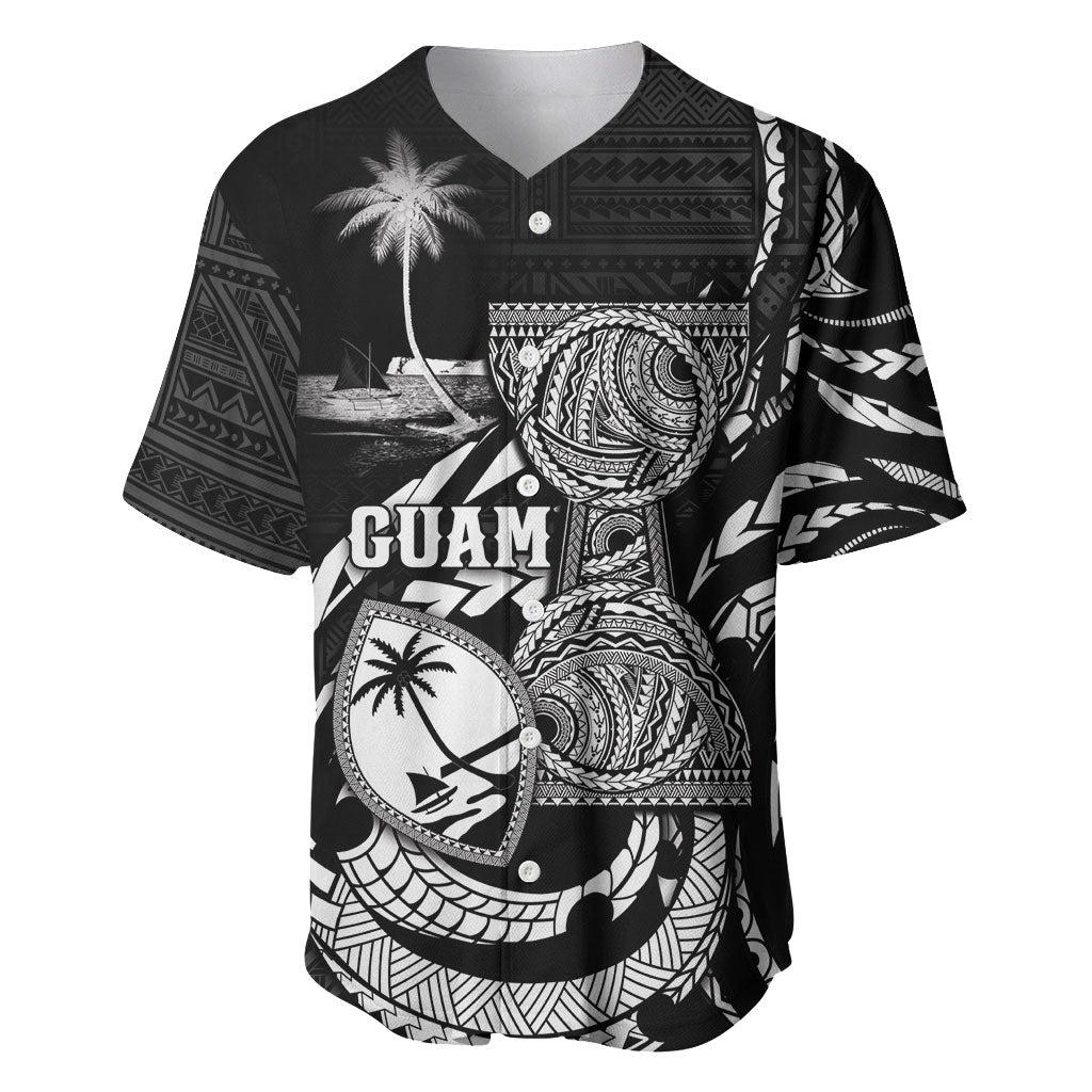 Personalised Guam Liberation Day Baseball Jersey Black White Latte Stone Tribal Patterns