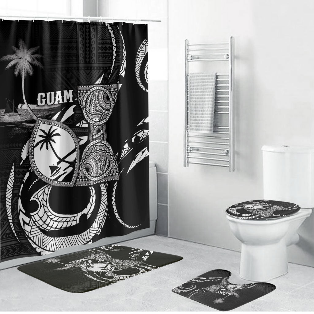 Guam Liberation Day Bathroom Set Black White Latte Stone Tribal Patterns