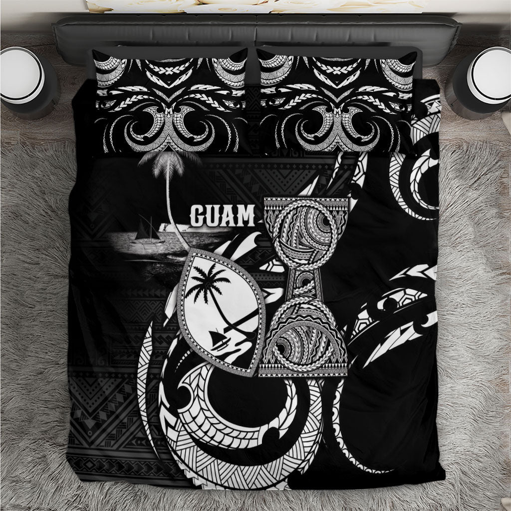 Guam Liberation Day Bedding Set Black White Latte Stone Tribal Patterns