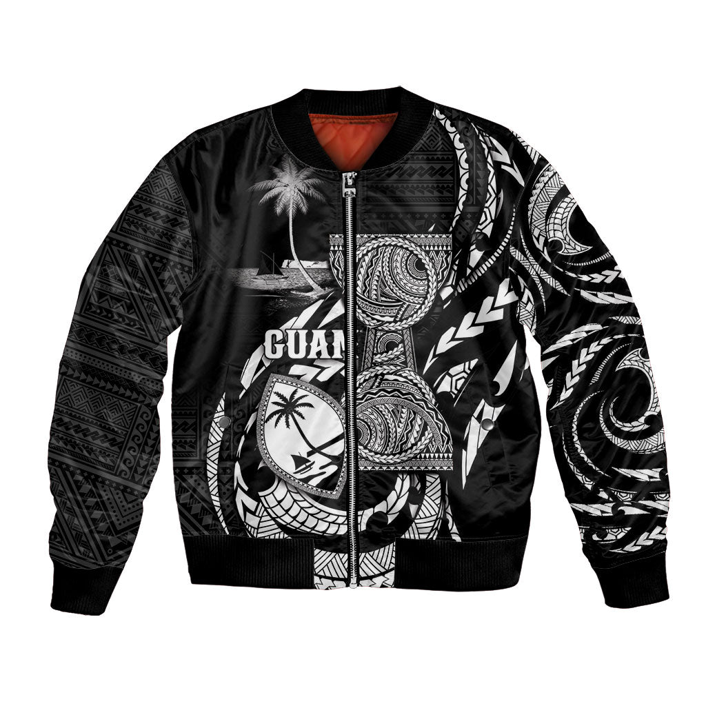Personalised Guam Liberation Day Bomber Jacket Black White Latte Stone Tribal Patterns