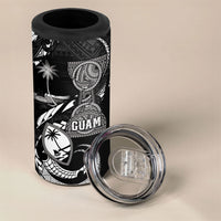 Personalised Guam Liberation Day 4 in 1 Can Cooler Tumbler Black White Latte Stone Tribal Patterns
