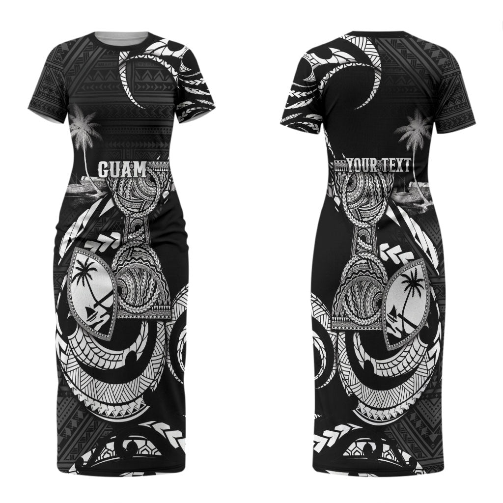 Personalised Guam Liberation Day Couples Matching Short Sleeve Bodycon Dress and Long Sleeve Button Shirt Black White Latte Stone Tribal Patterns DT05 - Polynesian Pride