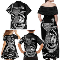 Personalised Guam Liberation Day Family Matching Off Shoulder Maxi Dress and Hawaiian Shirt Black White Latte Stone Tribal Patterns
