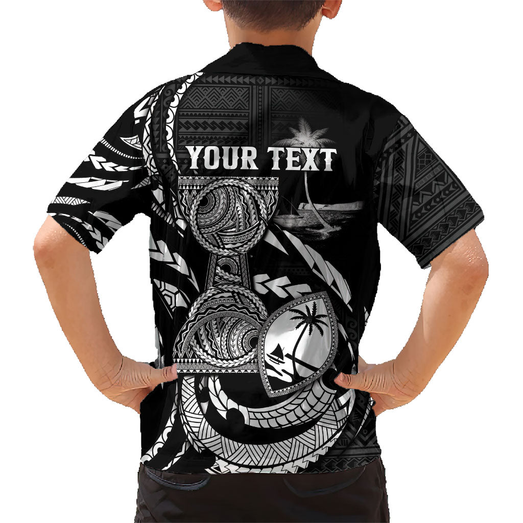 Personalised Guam Liberation Day Family Matching Puletasi and Hawaiian Shirt Black White Latte Stone Tribal Patterns
