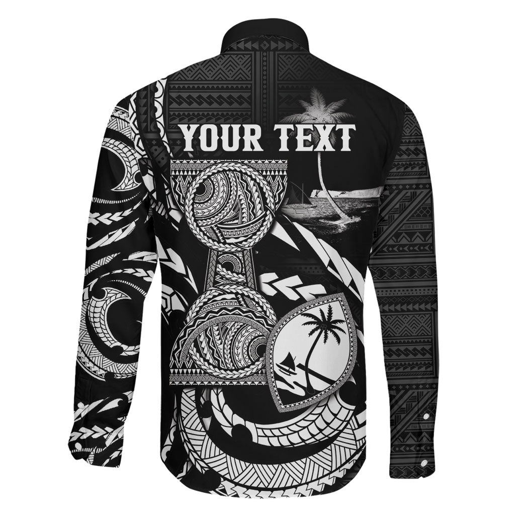 Personalised Guam Liberation Day Family Matching Puletasi and Hawaiian Shirt Black White Latte Stone Tribal Patterns