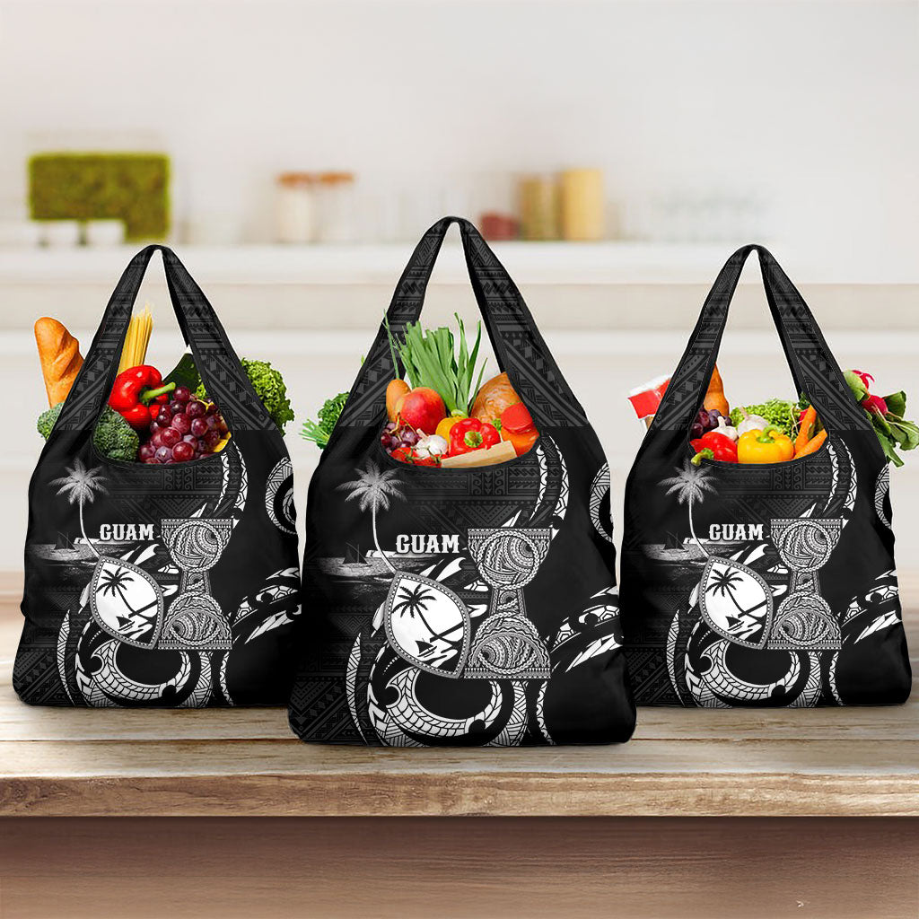 Guam Liberation Day Grocery Bag Black White Latte Stone Tribal Patterns