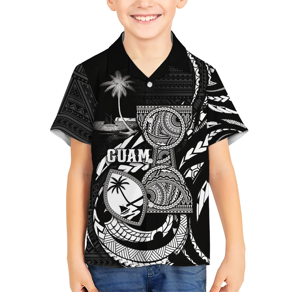 Personalised Guam Liberation Day Kid Hawaiian Shirt Black White Latte Stone Tribal Patterns DT05 Kid Black - Polynesian Pride
