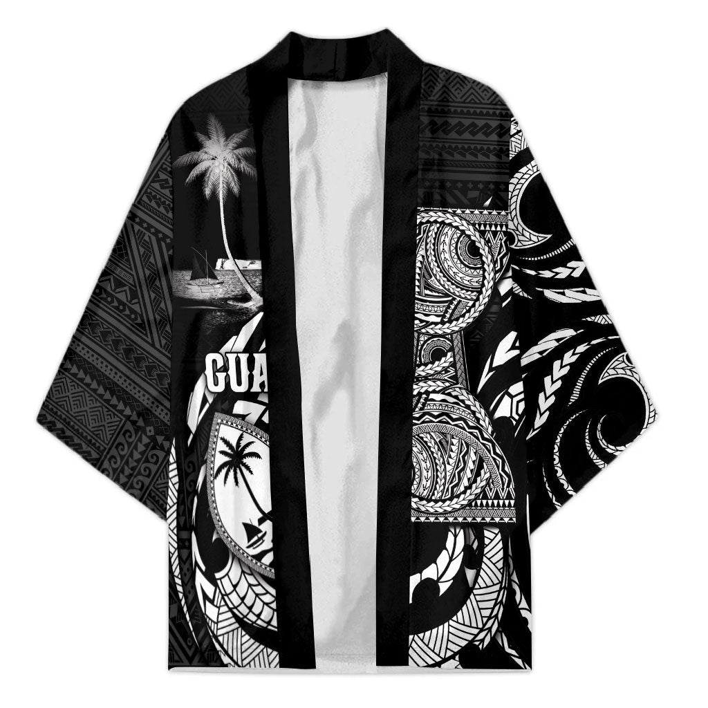 Personalised Guam Liberation Day Kimono Black White Latte Stone Tribal Patterns DT05 Unisex Black - Polynesian Pride