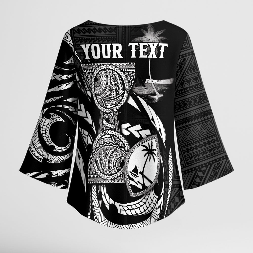 Personalised Guam Liberation Day Kimono Sleeve Blouse Black White Latte Stone Tribal Patterns
