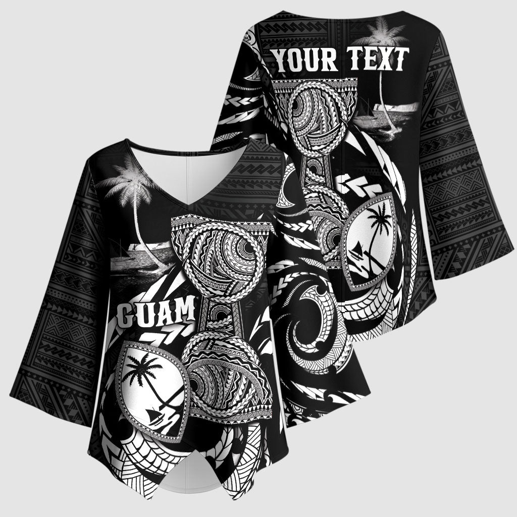 Personalised Guam Liberation Day Kimono Sleeve Blouse Black White Latte Stone Tribal Patterns