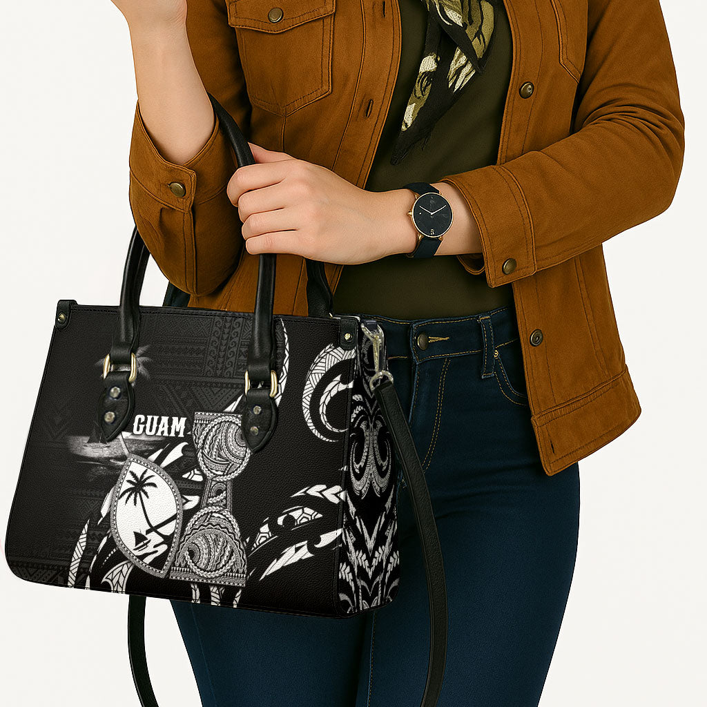 Guam Liberation Day Leather Bag Black White Latte Stone Tribal Patterns